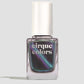 Bottle of Cirque Colors Wishful Thinking smoke-gray nail polish bottle with aqua, blue, and violet multichrome magnetic shimmer.